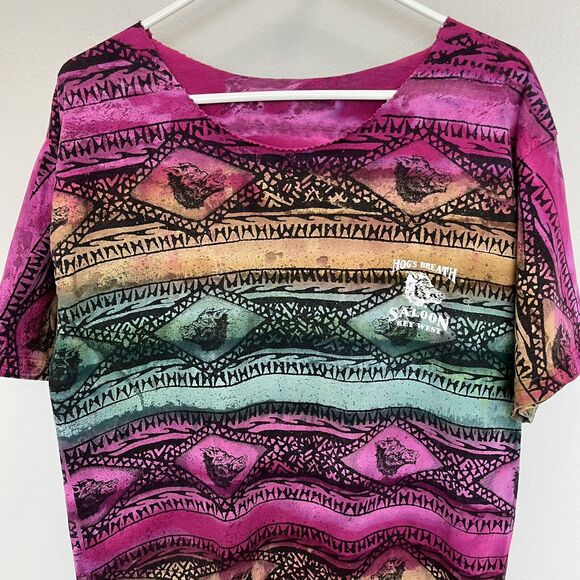 Hogs Breath Saloon Vintage Rainbow Stripe Multi Biker Short Sleeve Shirt Medium - Picture 3 of 5